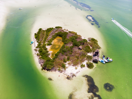 Aerial view of Isla de la Pasion on the island of Isla Holbox, Mexicoの写真素材