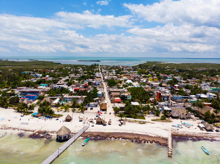 Aerial view of Isla Holbox town centre, Mexicoの写真素材