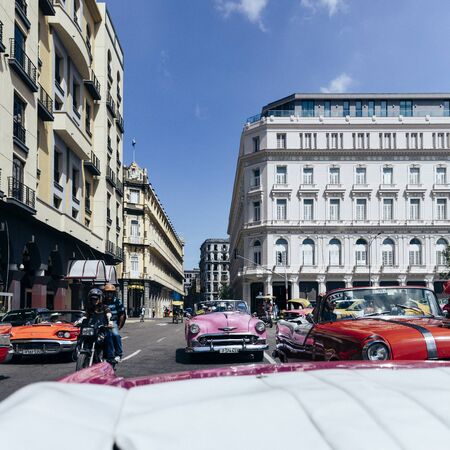 HAVANA, CUBA- October, 2018: Havana's iconic vintage cars and architecture is a main tourist attraction.のeditorial素材
