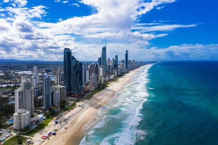 View of Surfers Paradise and Broadbeach on the Gold Coast looking from the south, Queensland, Australiaの写真素材