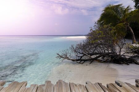 Secluded private beach on pristine tropical island on sunny day