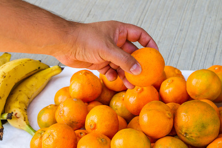 Mandarins in the street marketの写真素材