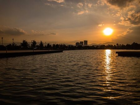 sunset at the lakeの写真素材