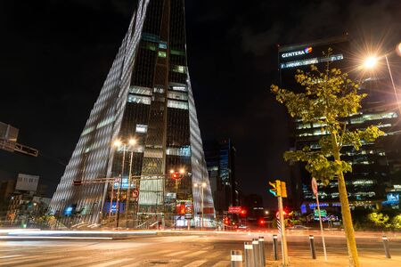 Manacar Tower and Desnivel Mixocac night sceneのeditorial素材