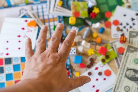 Board games, coins, bills, dice and cardsの写真素材