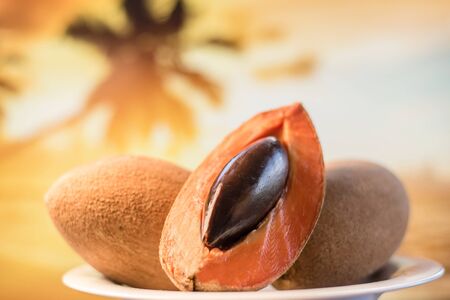 Mamey sliced fruit close upの写真素材
