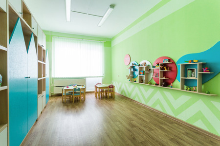 Soft Green Game Room in the Kindergarten. Natural Light.の写真素材