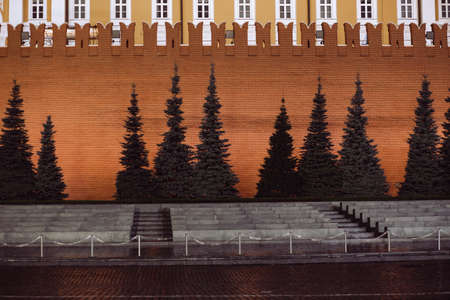 Ancient wall of Kremlin, night view. Moscow, Russia