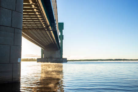 Large beautiful road bridge at dawnの写真素材
