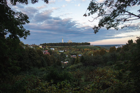 Panorama of the view of the ancient Russian city of Vladimir. Summer. Dusk