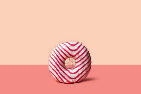 Epilation concept - donut with hair on a pink background.の写真素材