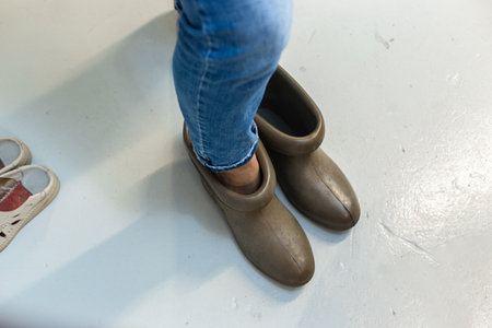 Special dielectric rubber boots and gloves designed to work with high voltage.High voltage...