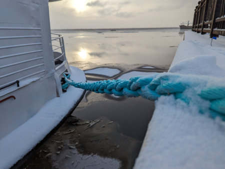 Artic Winter Port Ship Ropes. High quality photo