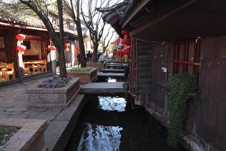 Shops by the waterの写真素材