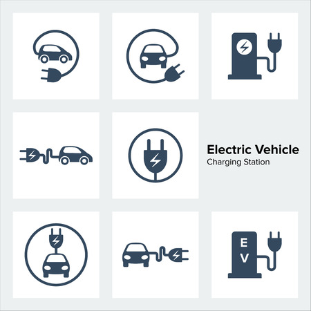 Electric vehicle charging station icons set.のイラスト素材