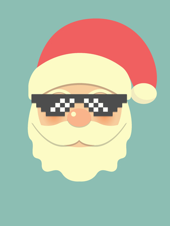 Hipster Santa Claus with cool beard and pixel glasses. Trendy greeting card designのイラスト素材
