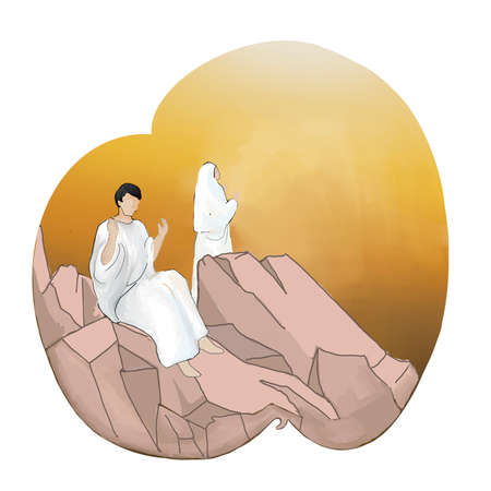 Praying in Arafat, Mecca, where Muslims go on their pilgrimageのイラスト素材