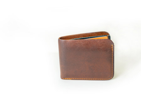 Brown Leather Wallet isolated on White Backgroundの写真素材