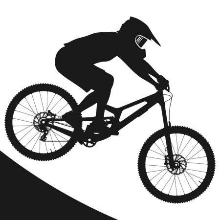 Concept silhouette design illustrator vector of Mountain bike rider jump down hill.のイラスト素材