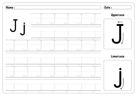 Trace worksheet vector of Tracing Letter J handwriting Guide worksheetsのイラスト素材