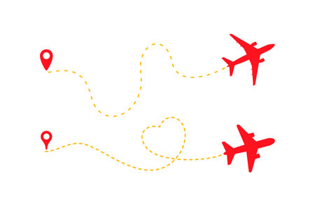 airplane route icon vector of airline travel dotted line point clipartのイラスト素材