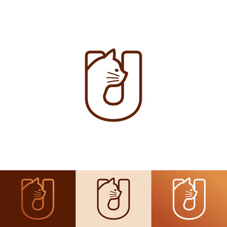 Cat Logo of pet Kitty Letter U Animal Cats veterinary shop icon Initial symbol veterinarian clipart vectorのイラスト素材