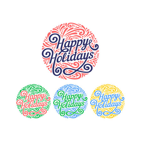 Happy holidays lettering clipart vector Illustrator vector of Merry Christmas word banner, isolated on white background.のイラスト素材