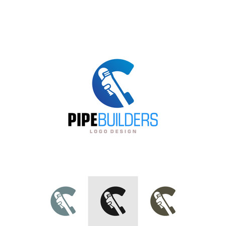 Plumber Letter C Logo pipe wrench of  workman symbol vector plumbing repair icon service construction clipartのイラスト素材