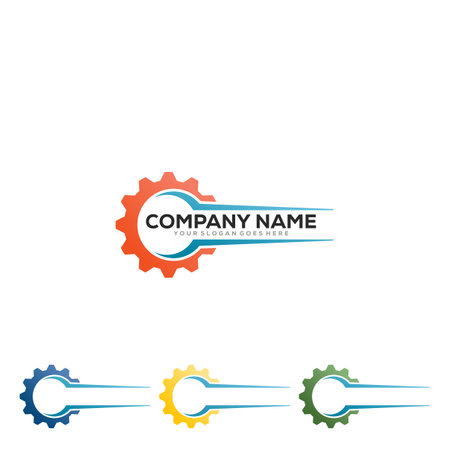 Gear Logo of vector machine engineering symbol mechanic wheel industrial engine factory iconのイラスト素材