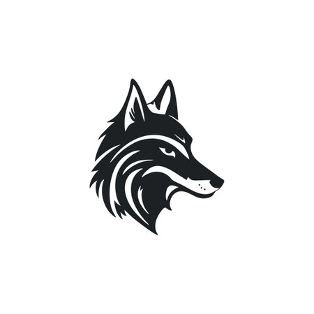 Wolf head logo of animal face silhouette icon. coyote clip art hunter predator wildlife symbol,...