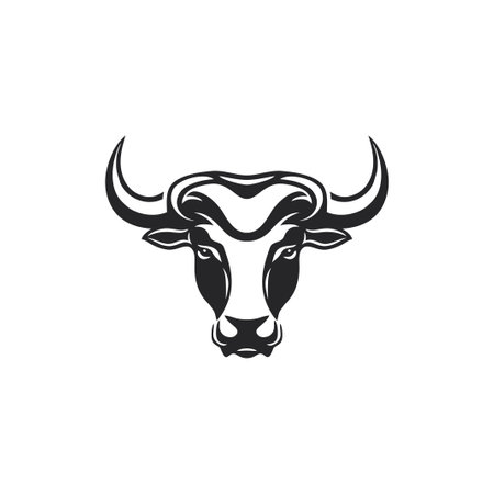 Bull face logo of cow head silhouette clip art vector. animal icon bulls symbol, isolated on white background.のイラスト素材