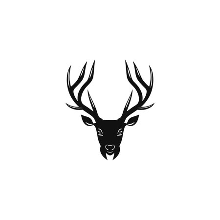 Deer Head silhouette Logo of reindeer face Clipart vector. Animal Horn symbol Deer antler icon, isolated on white background.のイラスト素材