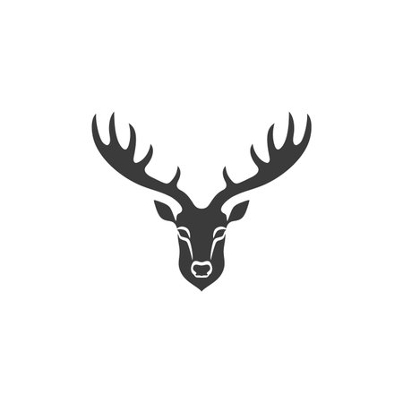 Deer Head silhouette Logo of reindeer face Clipart vector. Animal Horn symbol Deer antler icon, isolated on white background.のイラスト素材