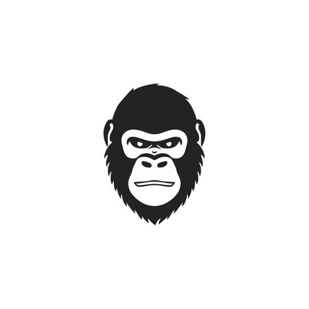 Gorilla head logo of monkey mascot clipart vector. Ape face silhouette icon, wildlife primate symbol. Isolated on white background.のイラスト素材