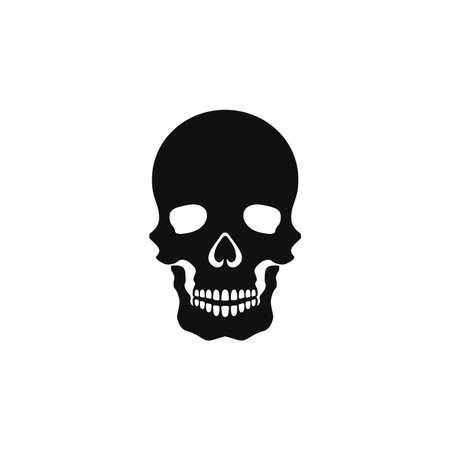 Skull head logo vector of bone face silhouette Clip art, halloween symbol, Calavera icon, skeleton tattoo. isolated on white background.のイラスト素材
