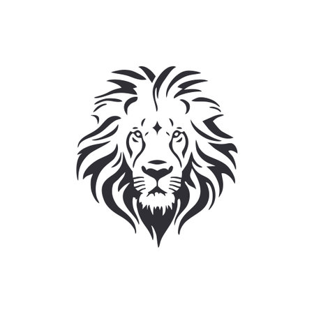 Lion face logo of tribal leo head silhouette vector, animal icon clip art of Royal crest symbol. isolated on white backgroundのイラスト素材