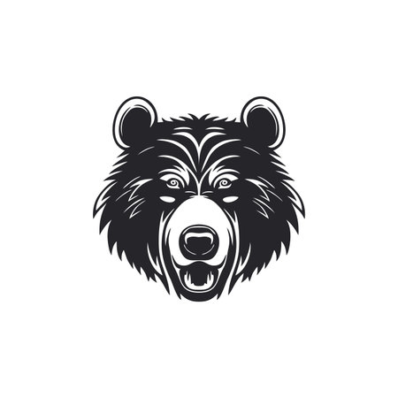 Bear Head Logo of angry grizzly clip art, face mascot silhouette icon vector animal symbol, isolated on white backgroundのイラスト素材