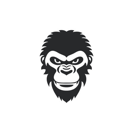 Monkey face logo of Ape head silhouette clipart vector, animal chimpanzee icon, gorilla symbol. isolated on white background.のイラスト素材