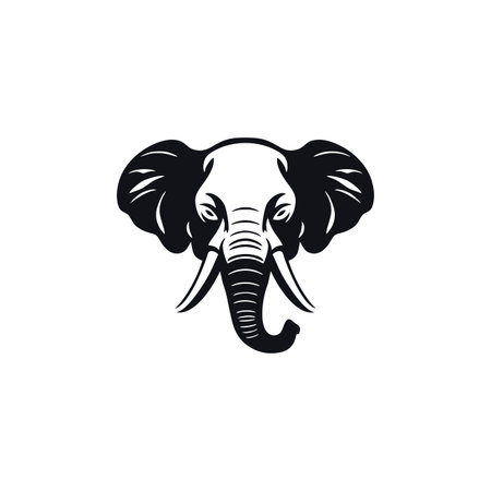 Elephant head silhouette Logo vector of animal face illustrator clipart, wildlife safari icon zoo mascot symbol. isolated on white backgroundのイラスト素材