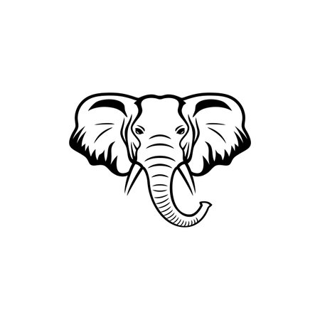Elephant face Logo vector of animal head silhouette illustrator clipart, wildlife safari icon zoo mascot symbol. isolated on white backgroundのイラスト素材