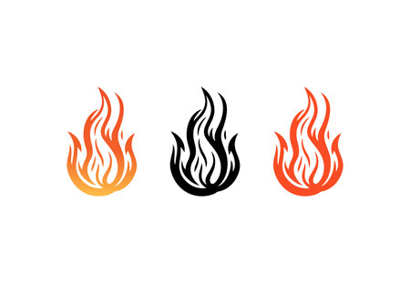 Fire Icon vector of Flame Logo clipart, flaming fireball sign hot blaze symbol. isolated on white background.のイラスト素材