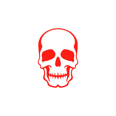 Danger Red Skull clipart of Cranium head Logo vector, Calavera face symbol, halloween skeleton icon, bone tattoo. isolated on white background.のイラスト素材