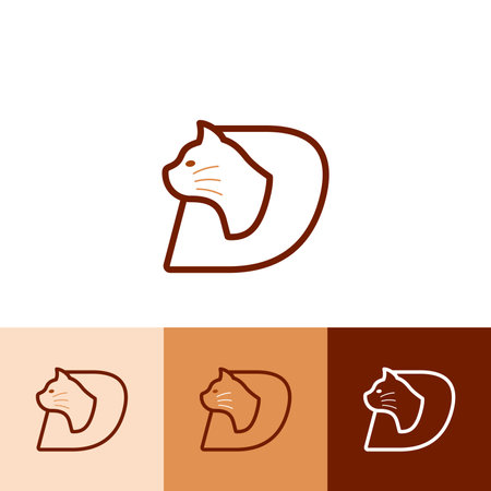 cute Cat Logo of Letter D Pet paw store icon vector, care animal shop, veterinary clinic symbol clipart.のイラスト素材