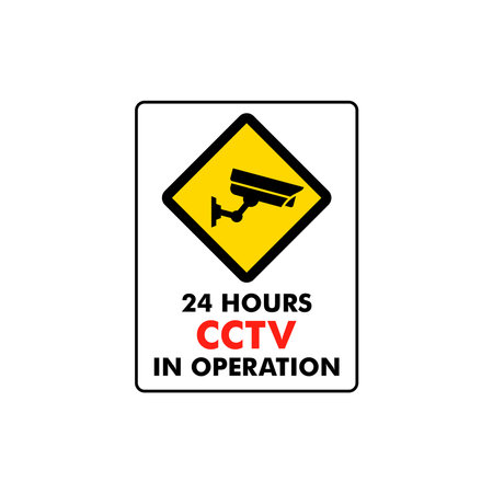 CCTV Sign vector of security camera system sticker, caution surveillance signboard clipart.のイラスト素材
