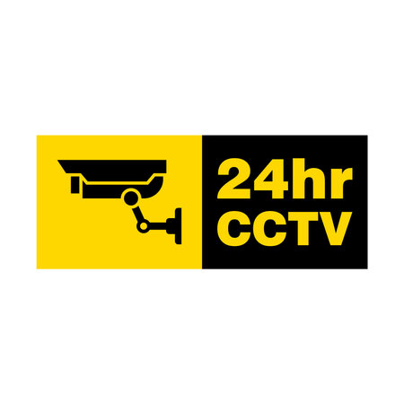 CCTV Sign sticker of security camera symbol vector, attention zone Signage clipart.のイラスト素材