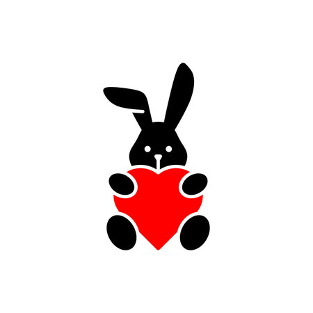 vector of happy rabbit hug a Heart, cute bunny character hugging Love. isolated on white background.のイラスト素材