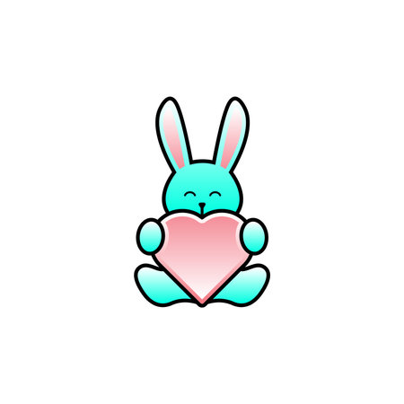 vector of happy rabbit hug a Heart, cute bunny character hugging Love. isolated on white background.のイラスト素材