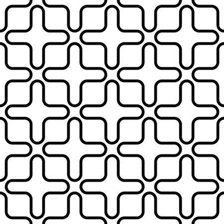 Repeating monochrome rounded square grid pattern background. Vector of Seamless line art patterns.のイラスト素材