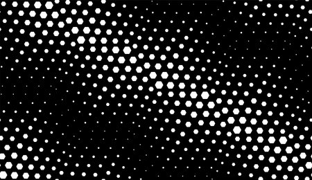 Halftone hexagon dots repeating pattern of vector. Ink Print seamless patterns, Artistic black and white Background.のイラスト素材