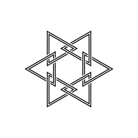Hexagram symbol of a six-pointed geometric star figure. Hexagrams Logo of equilateral triangle, isolated on white background.のイラスト素材